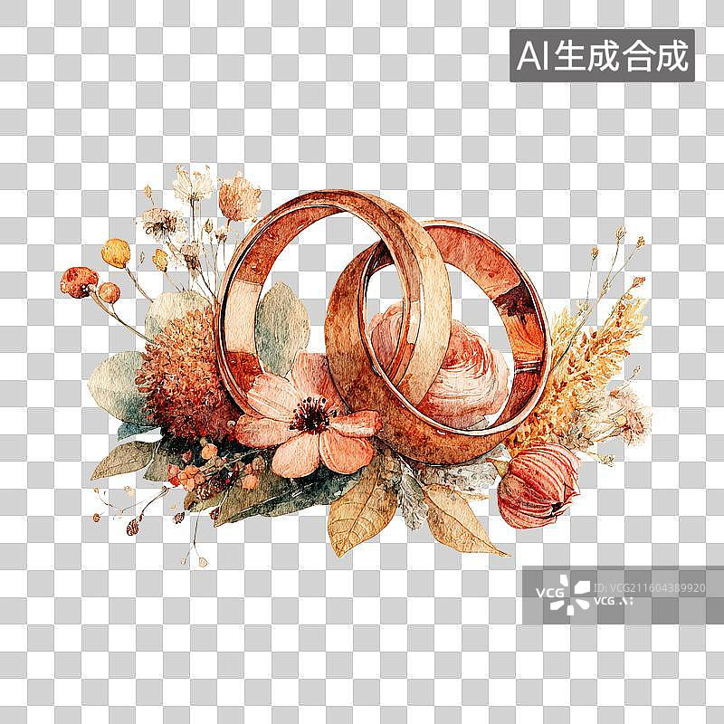 【AI数字艺术】金色婚戒与秋日花卉图片素材