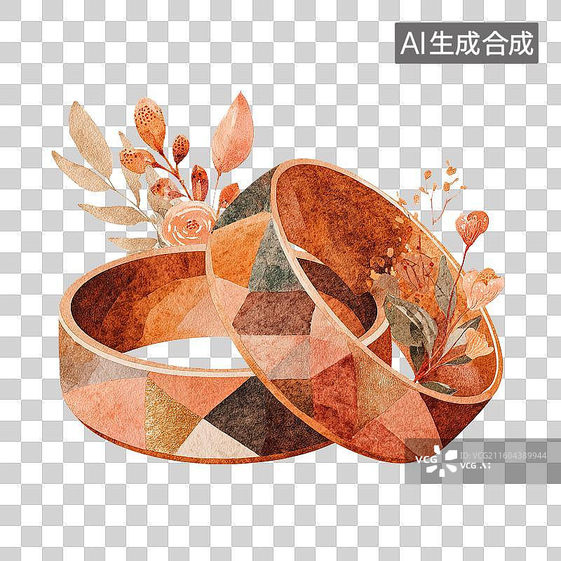【AI数字艺术】几何花纹戒指与植物装饰图片素材