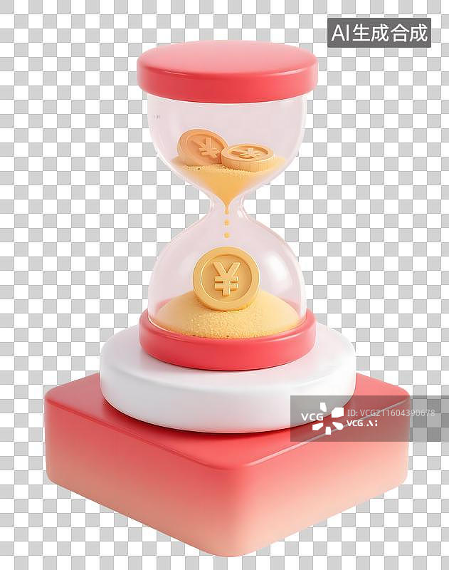 【AI数字艺术】AIGC：3D立体红色沙漏金币 金融理财，银行财经，资产配置，设计元素，免抠图图片素材
