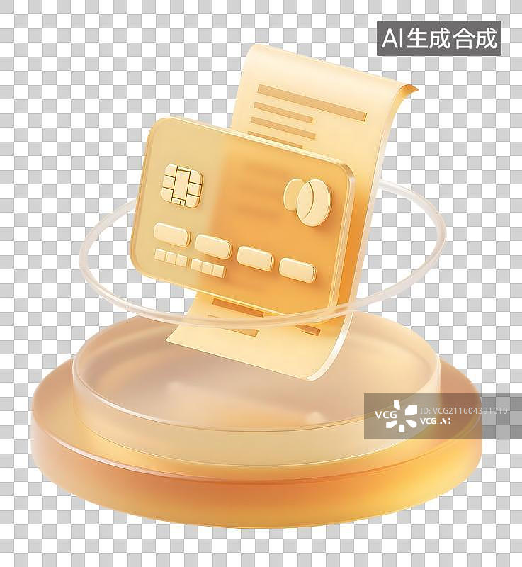 【AI数字艺术】AIGC：3D金色磨砂玻璃银行卡账单，保险，网上支付，金融理财，设计元素，免抠图形图片素材