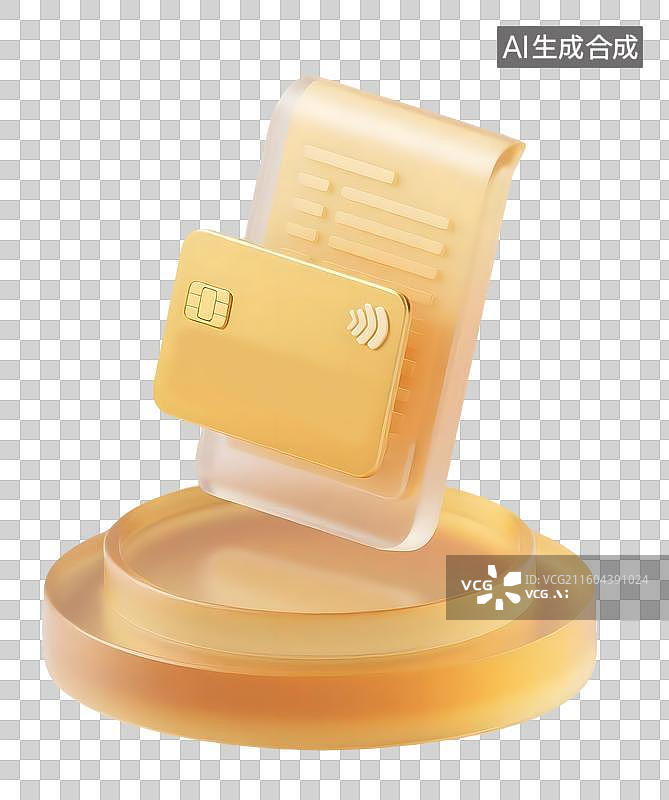 【AI数字艺术】AIGC：3D金色磨砂玻璃银行卡账单，保险，网上支付，金融理财，设计元素，免抠图形图片素材