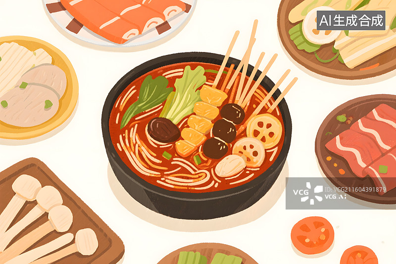 【AI数字艺术】美味麻辣烫插画图片素材