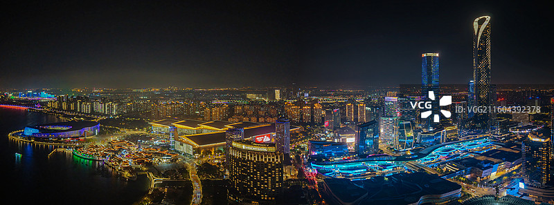 航拍苏州园区金鸡湖夜景风光图片素材