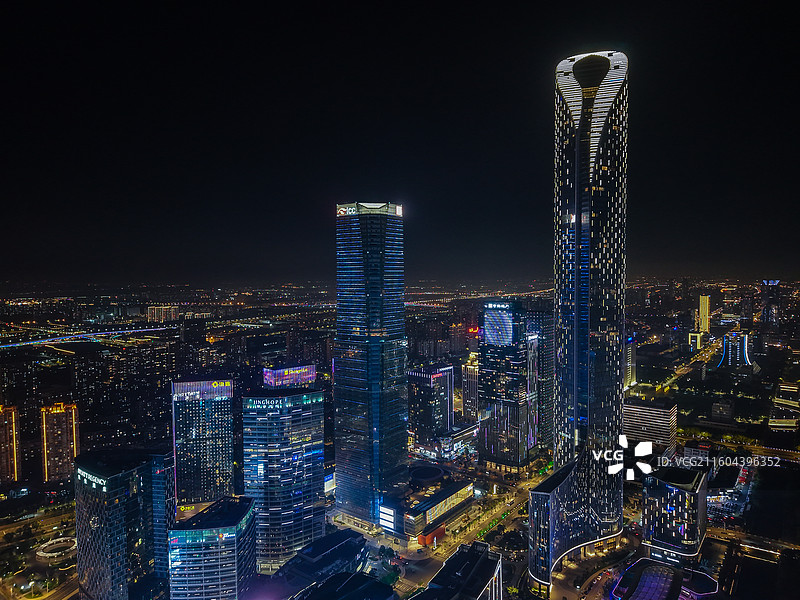 航拍苏州园区金鸡湖夜景风光图片素材