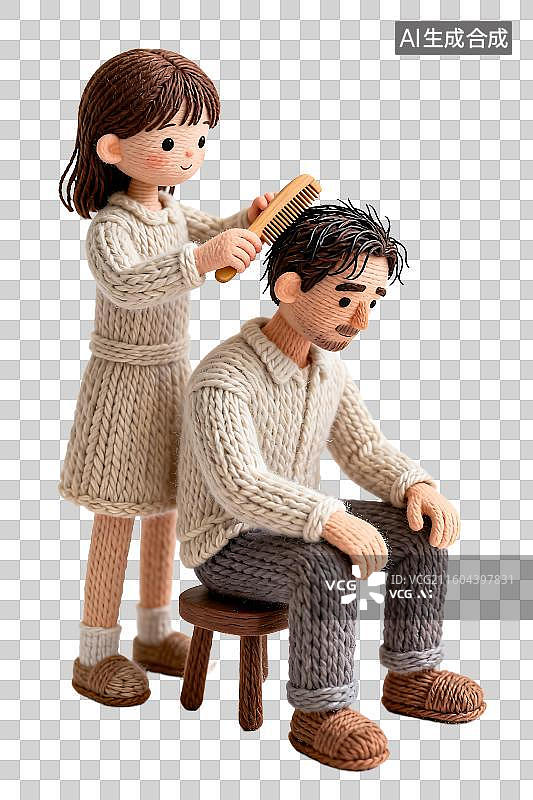 【AI数字艺术】女孩为男子梳头的温馨场景图片素材