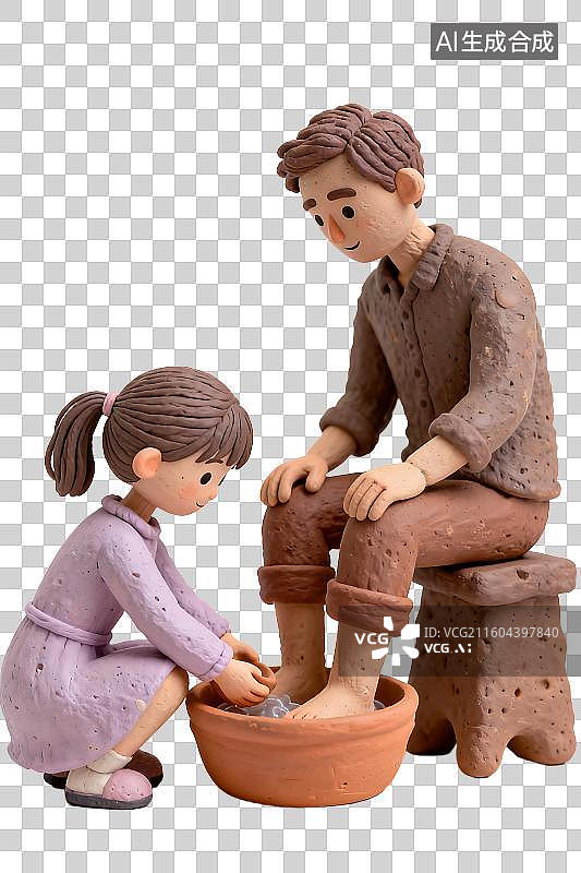 【AI数字艺术】小女孩给父亲洗脚展现孝心图片素材