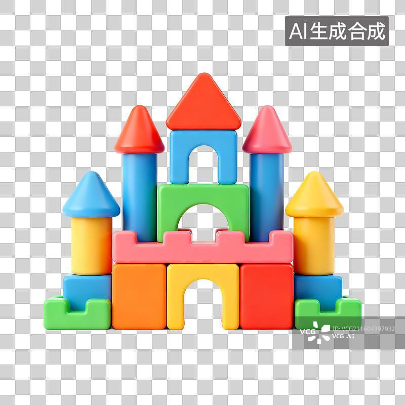 【AI数字艺术】彩色塑料积木搭建的城堡图片素材