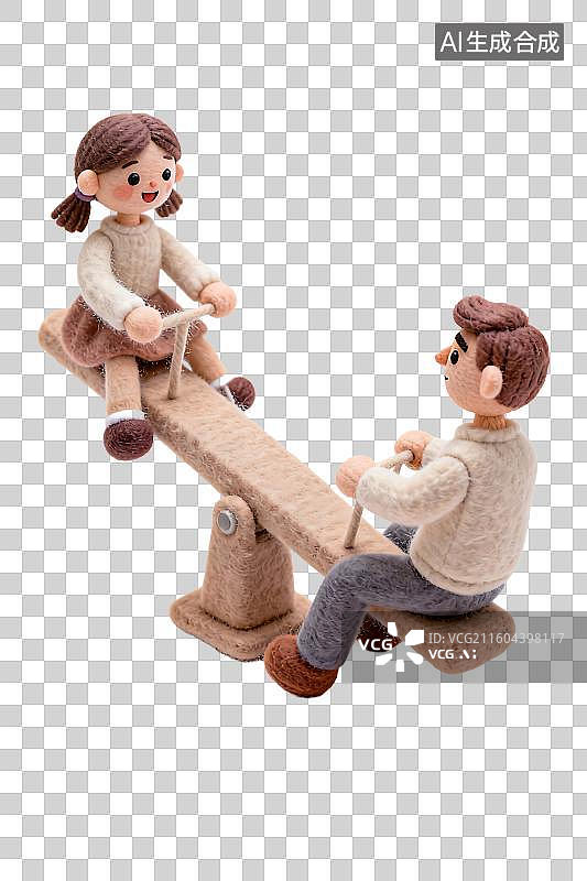 【AI数字艺术】两个毛毡玩偶玩跷跷板图片素材