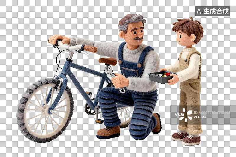 【AI数字艺术】爷孙一起修理自行车图片素材