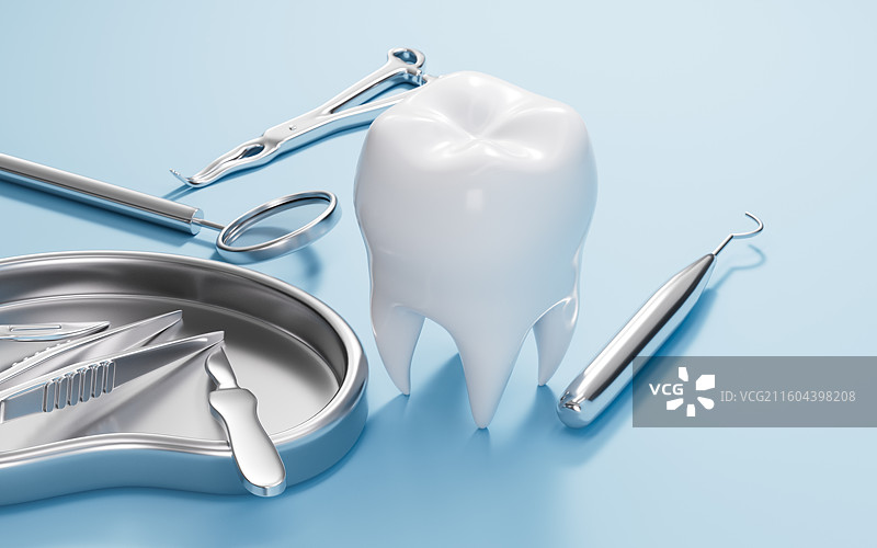 手术器具和牙齿3D渲染图片素材