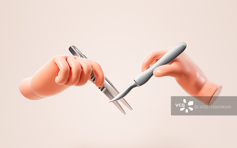 卡通人类手里拿着手术器具3D渲染图片素材
