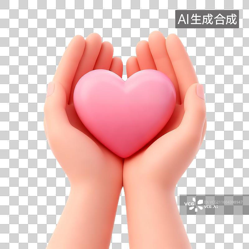 【AI数字艺术】双手捧着粉色爱心图片素材