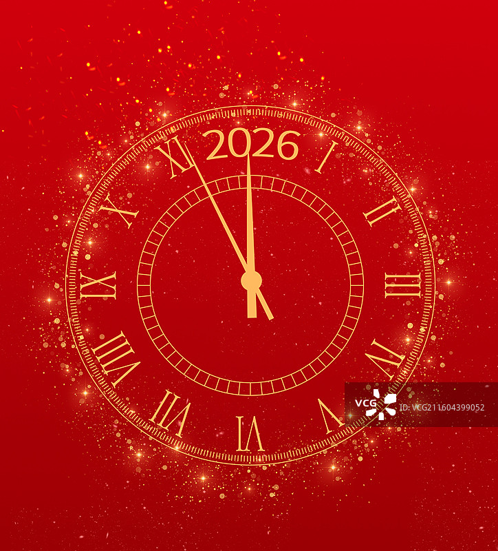 2026年马年新春大吉春节新年倒计时喜庆星光点点红色时钟图片素材