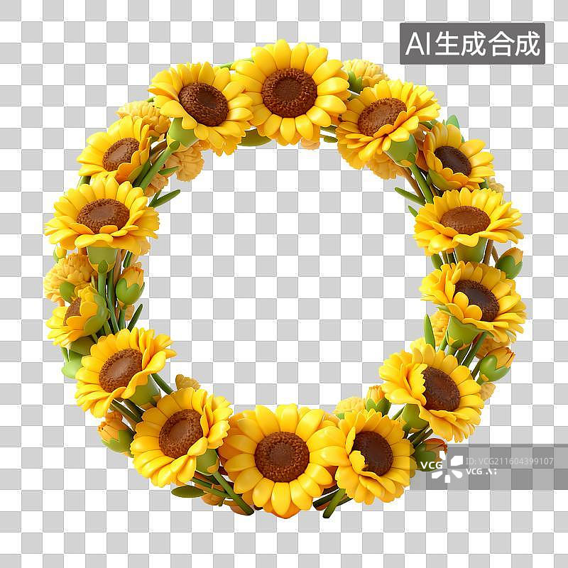 【AI数字艺术】由向日葵组成的圆形花环图片素材