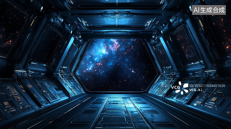 【AI数字艺术】太空飞船内部观星场景图片素材