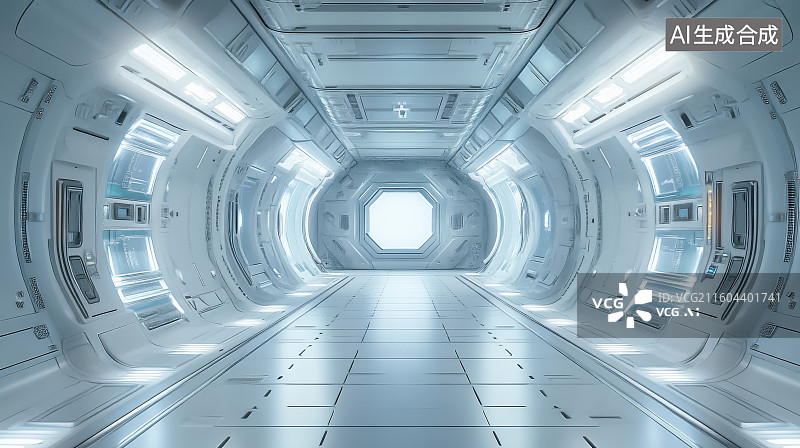 【AI数字艺术】未来太空舱内部通道图片素材