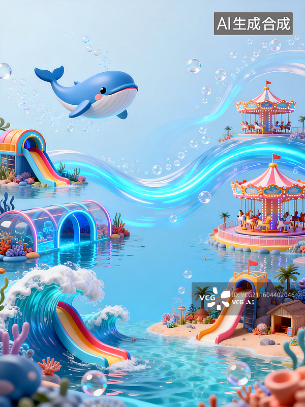【AI数字艺术】奇幻卡通水下儿童乐园，欢乐梦幻海底世界，图片素材