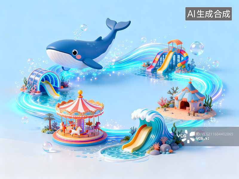 【AI数字艺术】奇幻卡通水下儿童乐园，欢乐梦幻海底世界，图片素材