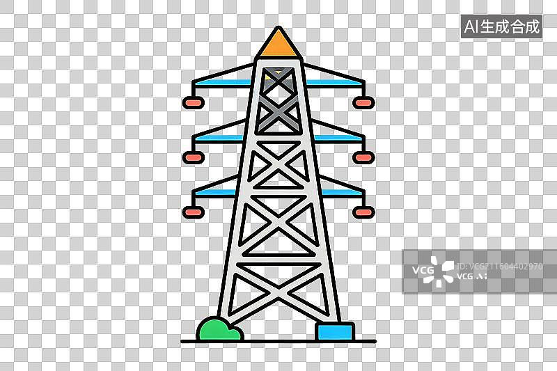 【AI数字艺术】卡通风格，一座输电塔PNG格式的免扣元素图片素材