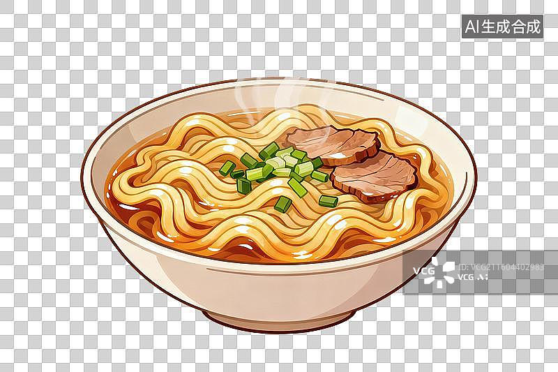 【AI数字艺术】卡通风格，一碗美味的牛肉拉面PNG格式的免扣元素图片素材