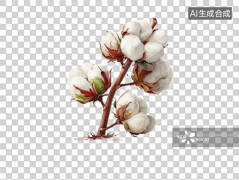 【AI数字艺术】一株洁白的棉花PNG格式的免扣元素图片素材