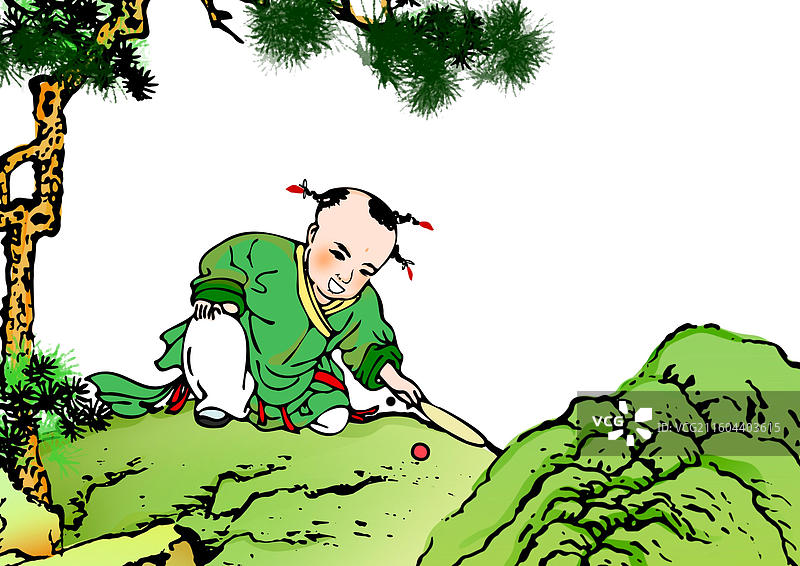 玩 打球 传统文化中国风复古木版水印年画儿童题材教育行业插画图片素材