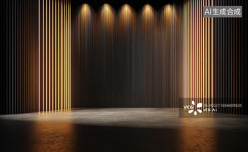 【AI数字艺术】灯光照射的现代室内空间图片素材