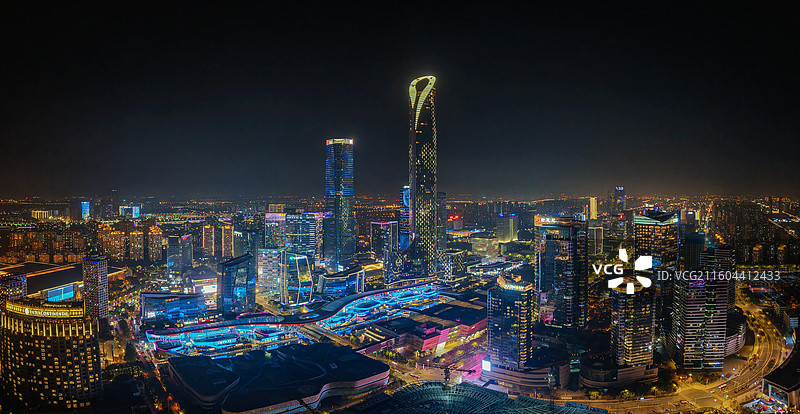 航拍苏州园区金鸡湖夜景风光图片素材