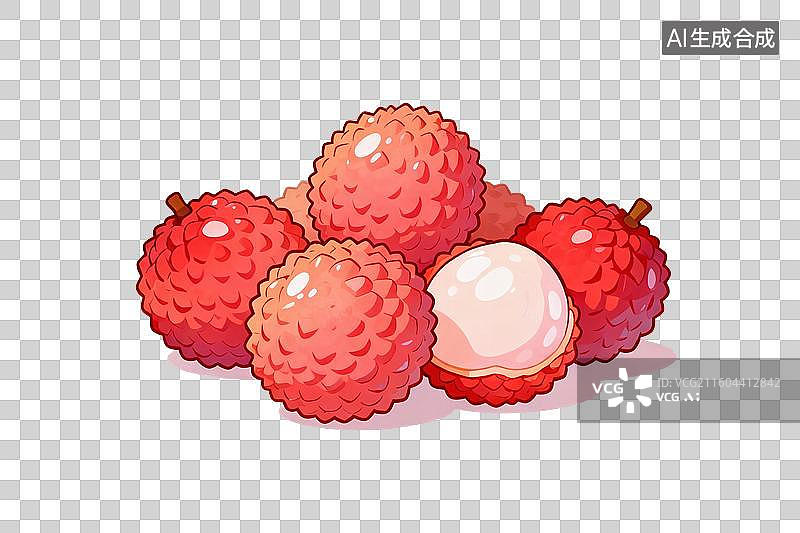 【AI数字艺术】卡通风格，几颗新鲜的荔枝PNG格式的免扣元素图片素材