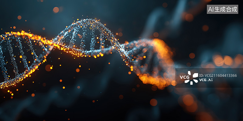 【AI数字艺术】发光的DNA双螺旋结构图片素材