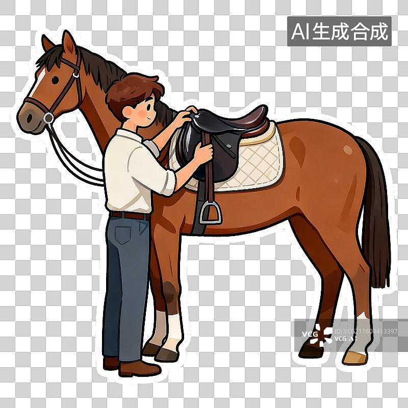 【AI数字艺术】体育运动   马术运动员 2D贴纸卡通插画风格 运动人物形象，体育锻炼 元素系列图片素材
