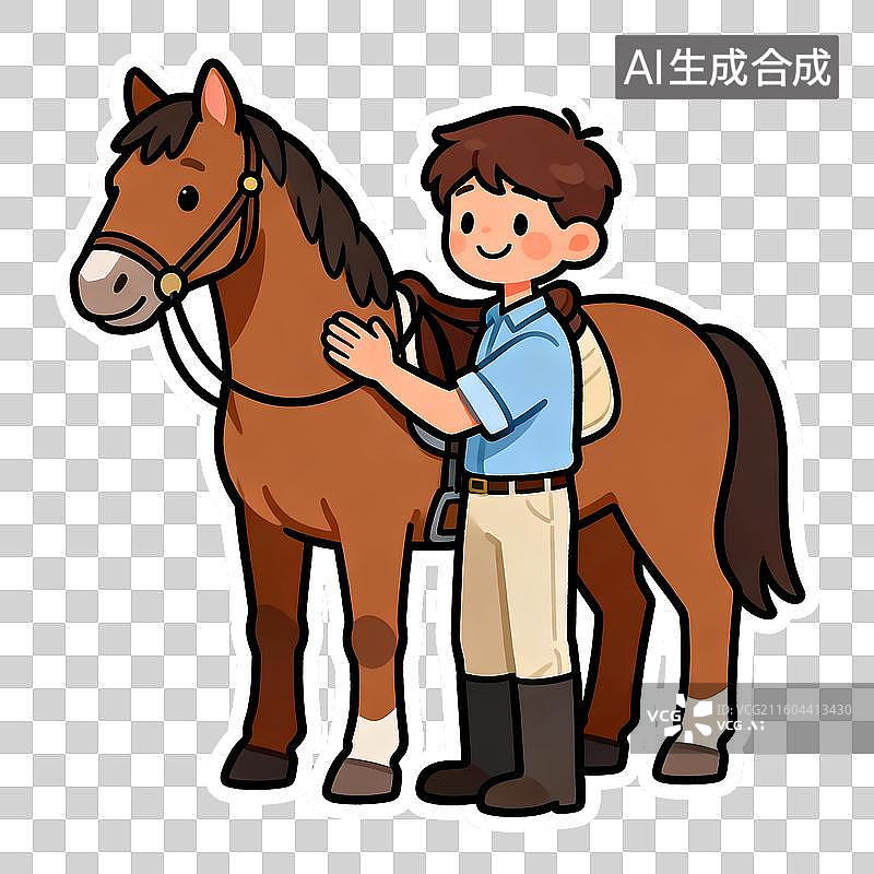 【AI数字艺术】体育运动   马术运动员 2D贴纸卡通插画风格 运动人物形象，体育锻炼 元素系列图片素材