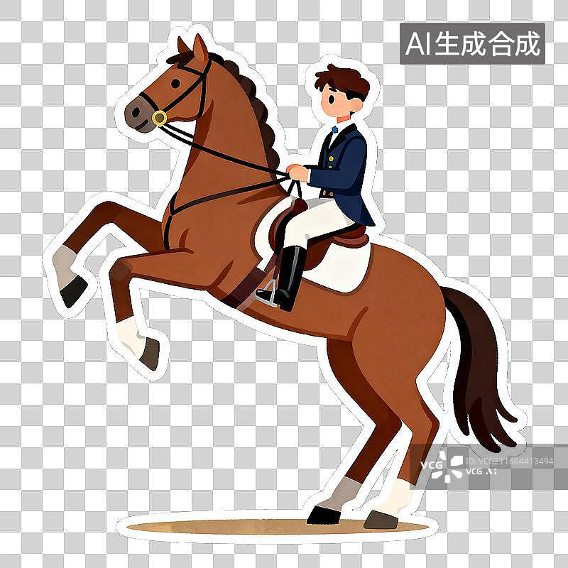 【AI数字艺术】体育运动   马术运动员 2D贴纸卡通插画风格 运动人物形象，体育锻炼 元素系列图片素材
