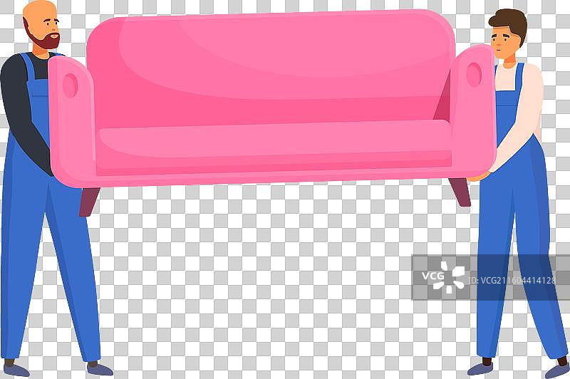两位搬家工人搬运沙发，体现送货上门服务理念图片素材