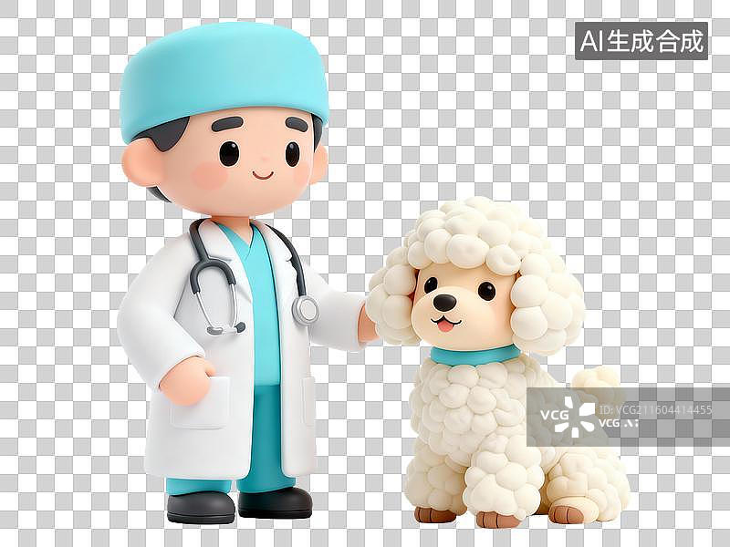 【AI数字艺术】医生与 fluffy 小狗的检查场景图片素材