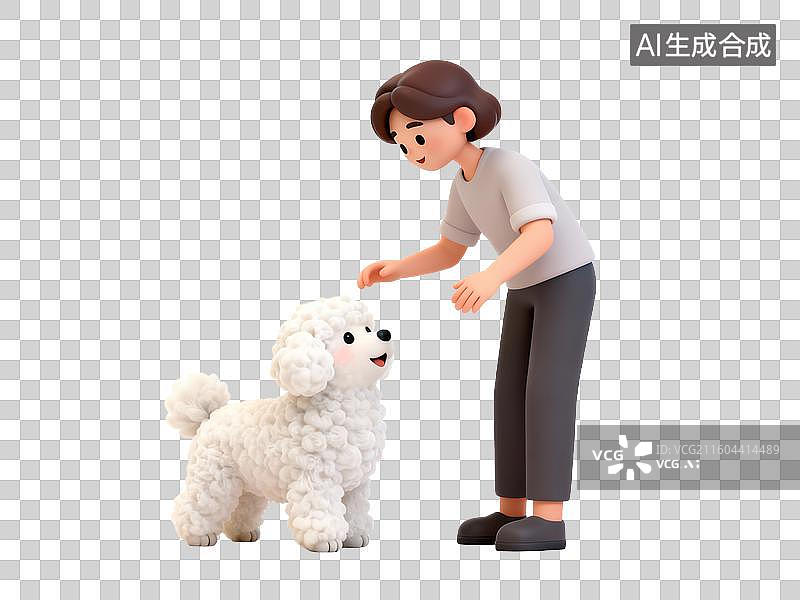 【AI数字艺术】女子与 fluffy 小狗互动图片素材