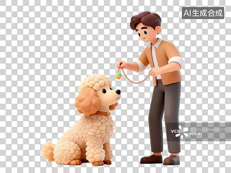 【AI数字艺术】男子与可爱贵宾犬互动图片素材
