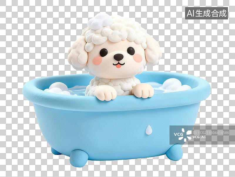 【AI数字艺术】可爱小狗在蓝色浴缸中洗澡图片素材