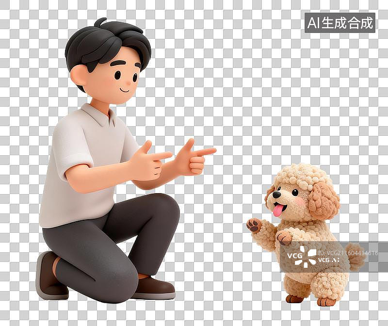 【AI数字艺术】男子与可爱小狗互动玩耍图片素材