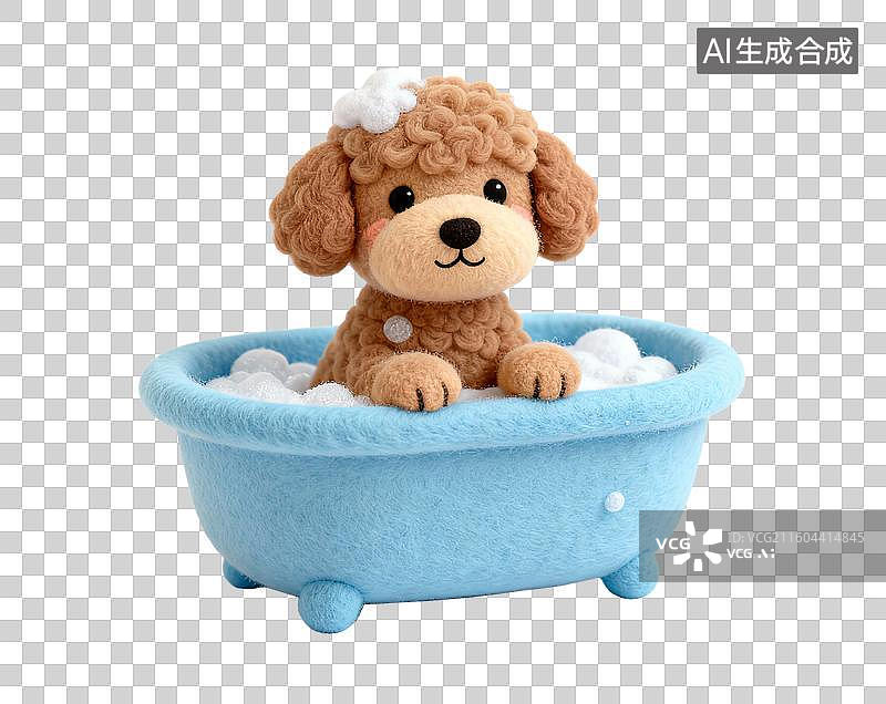 【AI数字艺术】可爱毛绒贵宾犬泡澡场景图片素材