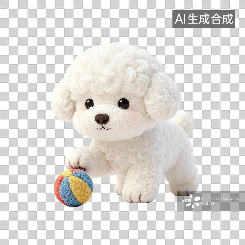 【AI数字艺术】可爱白色卷毛玩具狗玩彩球图片素材