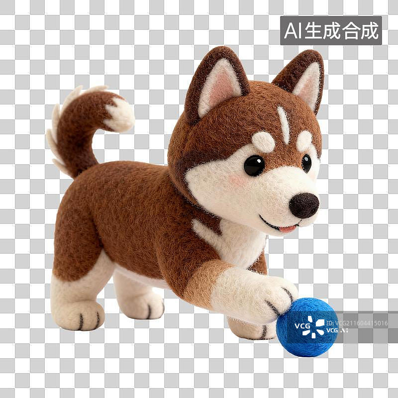 【AI数字艺术】可爱毛毡哈士奇犬与蓝球图片素材