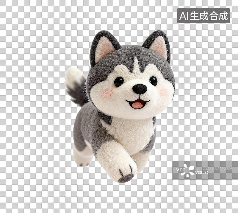 【AI数字艺术】可爱的灰白毛绒哈士奇玩偶图片素材