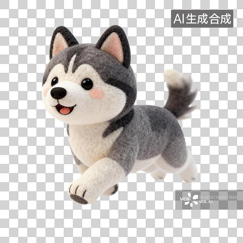 【AI数字艺术】可爱灰白相间哈士奇毛绒玩具图片素材