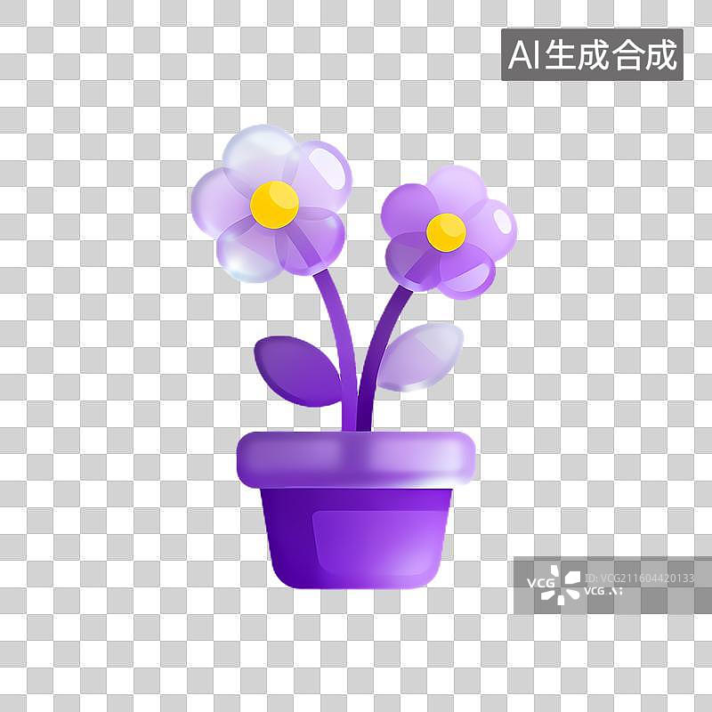 【AI数字艺术】紫色花朵的可爱盆栽图片素材