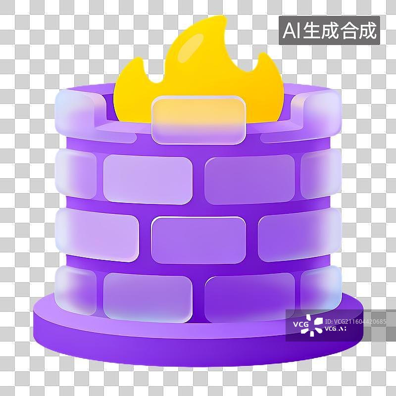 【AI数字艺术】紫色砖块结构带火焰的防火墙图片素材