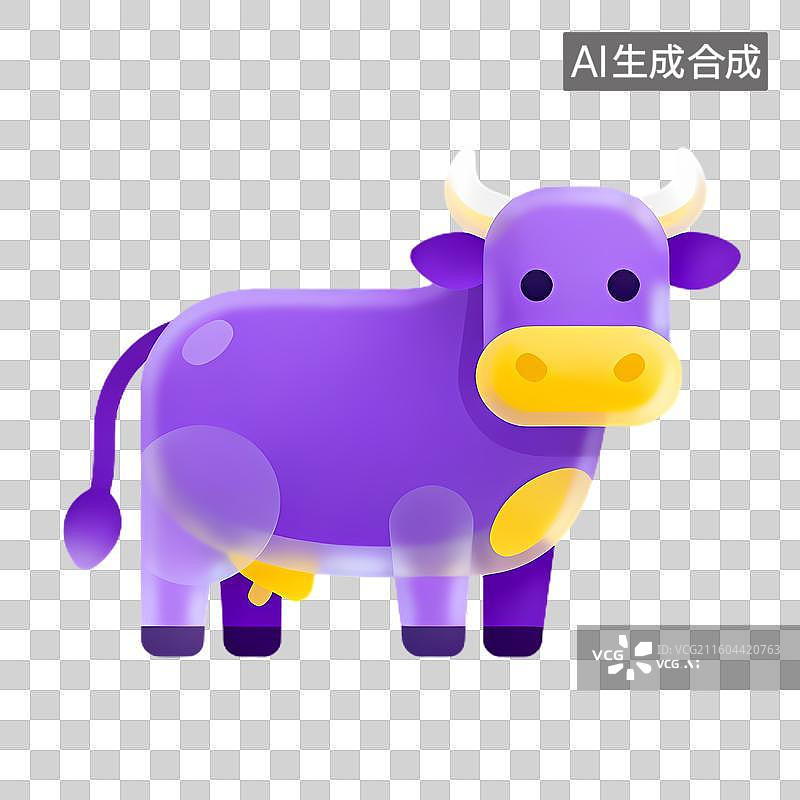 【AI数字艺术】可爱紫色卡通奶牛图片素材
