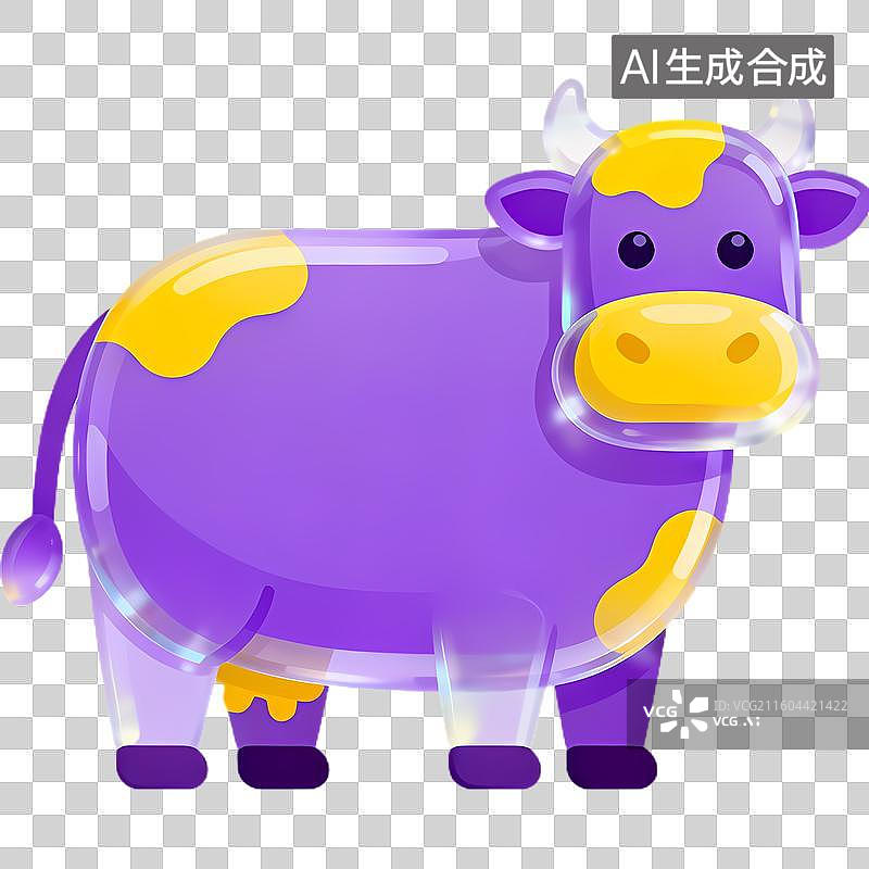 【AI数字艺术】可爱紫色黄色卡通奶牛图片素材