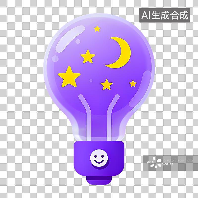 【AI数字艺术】紫色带星月图案灯泡图片素材