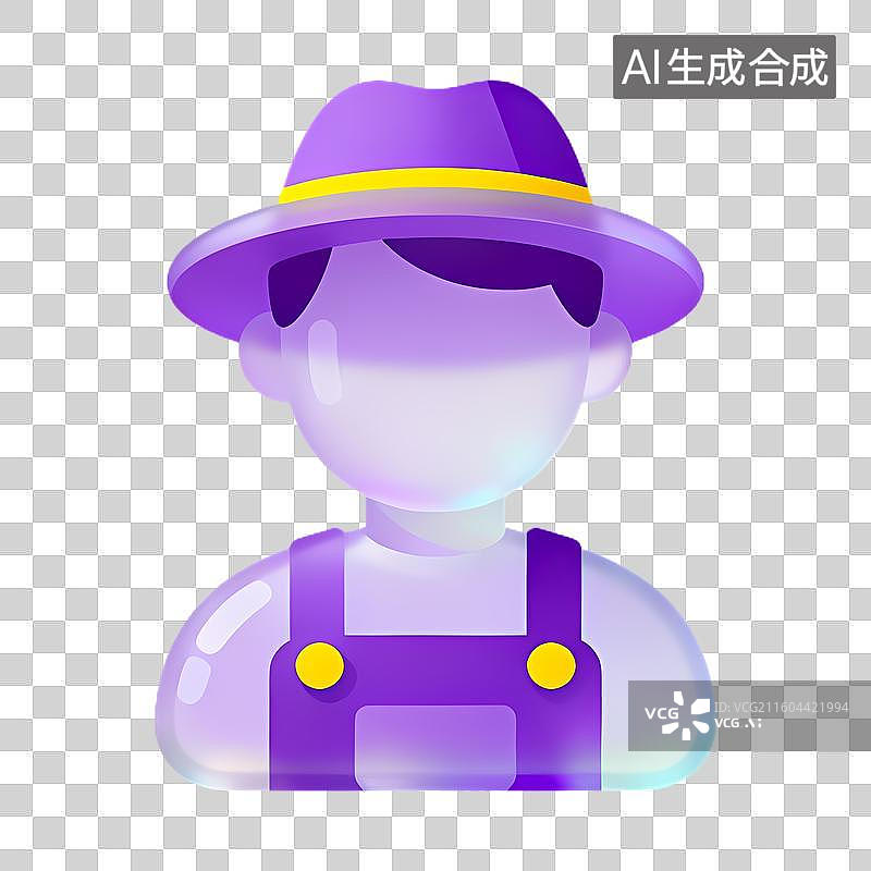 【AI数字艺术】戴紫色帽子穿工装的人物图示图片素材